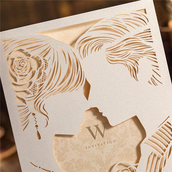 Creative pearl white silhouette laser cut Wedding Invitation LC013 - Hibrides