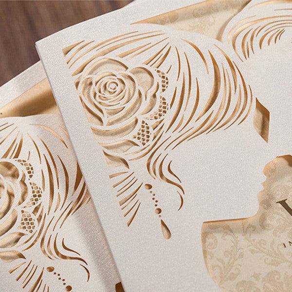 Creative pearl white silhouette laser cut Wedding Invitation LC013 - Hibrides