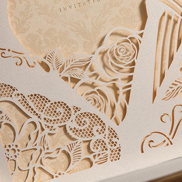Creative pearl white silhouette laser cut Wedding Invitation LC013 - Hibrides