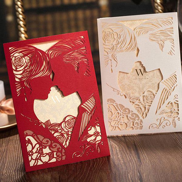 Creative pearl white silhouette laser cut Wedding Invitation LC013 - Hibrides