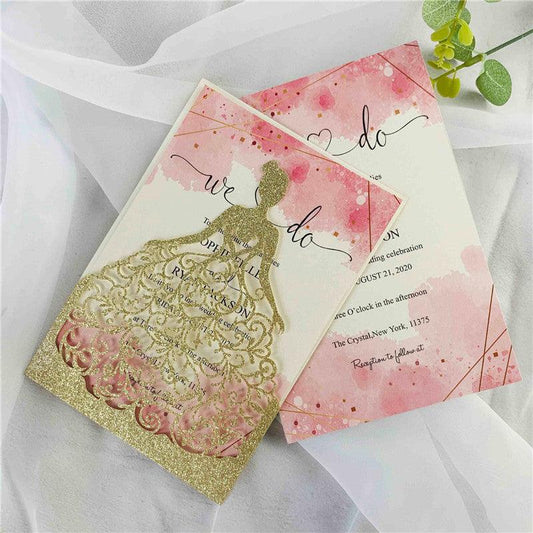 Gold Glittery Bridal Shower and Quinceanera Invitations Lcz068 - Hibrides