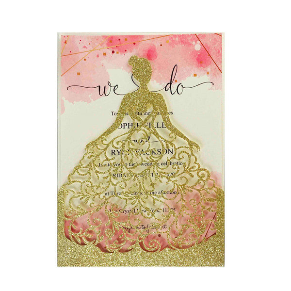 Gold Glittery Bridal Shower and Quinceanera Invitations Lcz068 - Hibrides