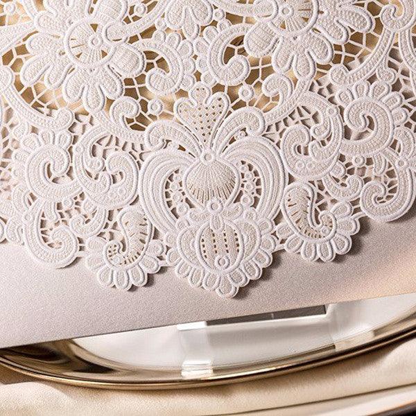 Elegant ivory lace detailed laser cut Wedding Invitation LC001 - Hibrides