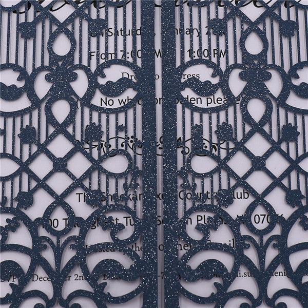 Elegant navy blue laser cut gate Wedding Invitation LC039 - Hibrides