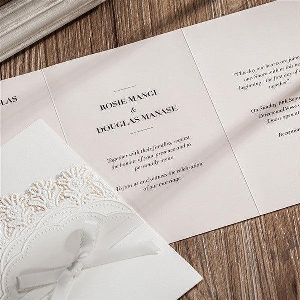 Elegant white pocket laser cut Wedding Invitation with lovely flowers LC029 - Hibrides