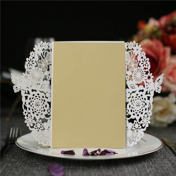 Elgant Butterfly Shape laser cut Wedding Invitation with gold inner cards LC045 - Hibrides