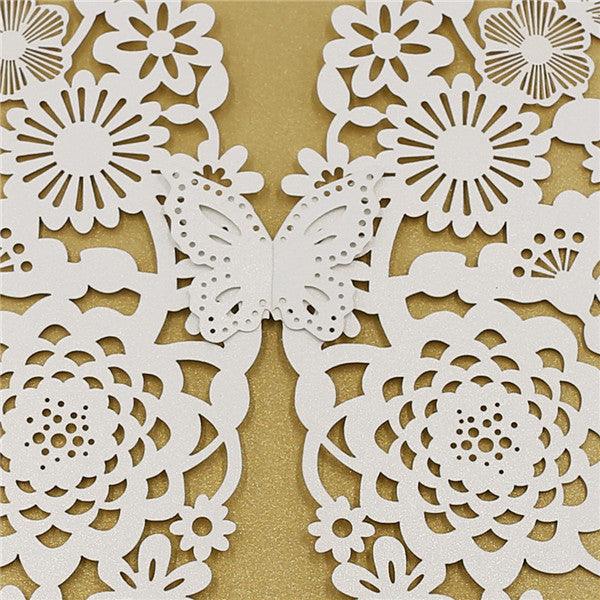 Elgant Butterfly Shape laser cut Wedding Invitation with gold inner cards LC045 - Hibrides