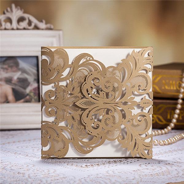 Exquisite and vintage gold laser cut wedding invitations 