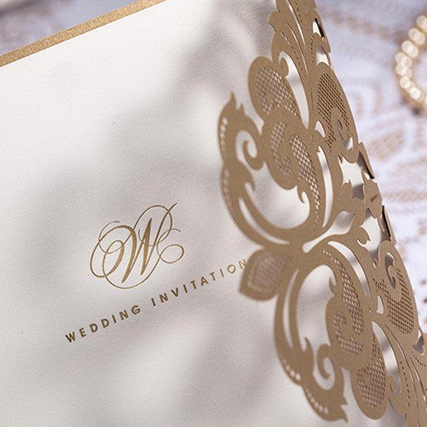 Exquisite and vintage gold laser cut wedding invitations 