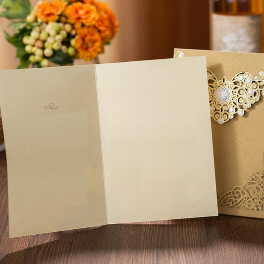 Gold Pocket Laser Cut Wedding Invitations with Amazing Silver Accessories Lcz098 - Hibrides