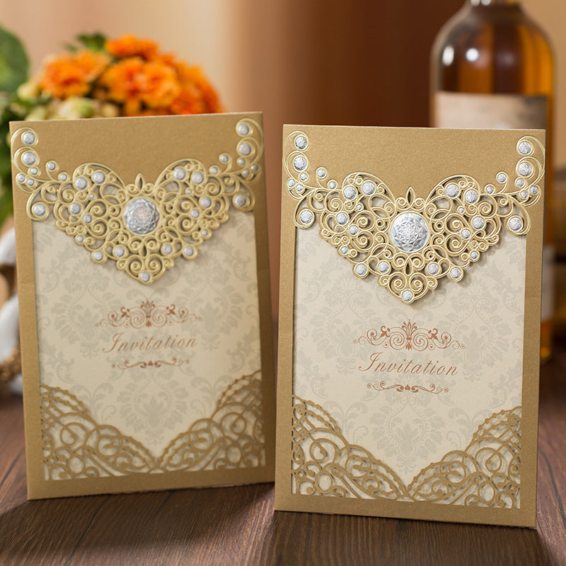 Gold Pocket Laser Cut Wedding Invitations with Amazing Silver Accessories Lcz098 - Hibrides