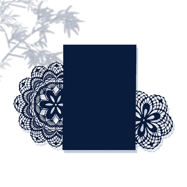Fancy Asymmetric Navy Blue Laser Cut Wedding Invitations with Floral Pattern Lcz057 - Hibrides
