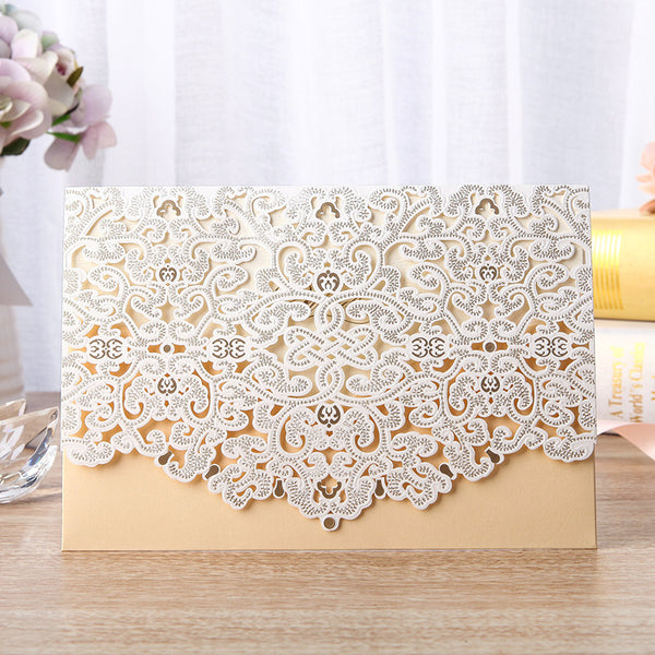 Ivory Laser Cut Wedding Invitations with Floral Designs and Amazing Details Lcz099 - Hibrides