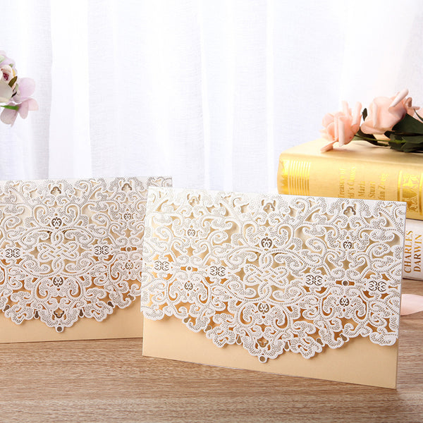 Ivory Laser Cut Wedding Invitations with Floral Designs and Amazing Details Lcz099 - Hibrides