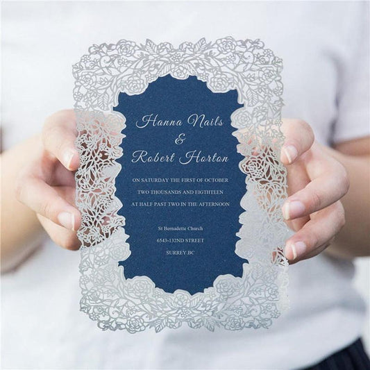 Flat Silver/Gold Foiling Elegant FlowerLaser Cut Wedding Invitations Lcz064 - Hibrides