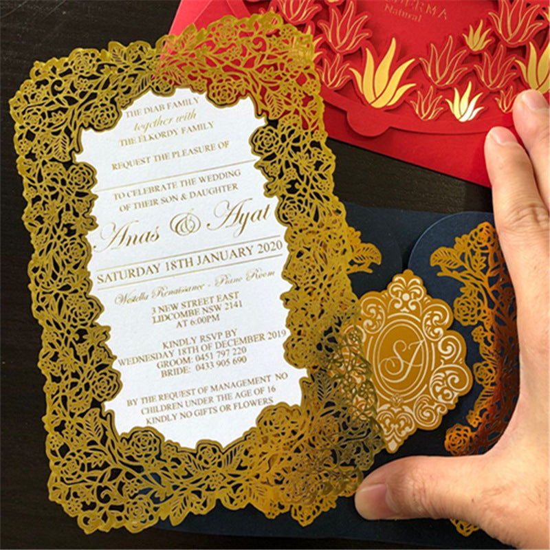 Flat Silver/Gold Foiling Elegant FlowerLaser Cut Wedding Invitations Lcz064 - Hibrides