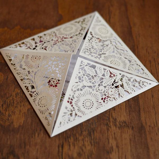 Floral Laser Cut Invitation with Gold Glitter Trim and Watercolor Design LCZ006 - Hibrides