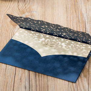 Formal Navy Blue and Gold Laser Cut Wedding Invitations with Amazing Details Lcz095 - Hibrides