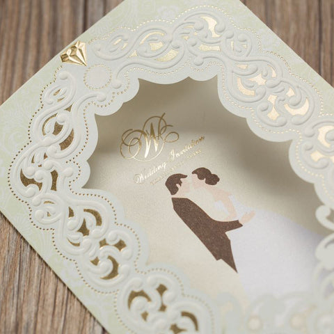 Gold Pocket Laser Cut Wedding Invitations with Amazing Silver