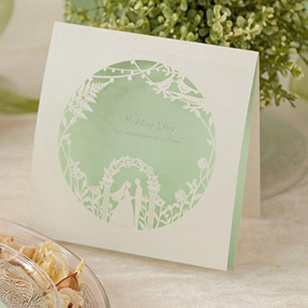 Funny white and mint laser cut Wedding Invitation with love brids LC023 - Hibrides