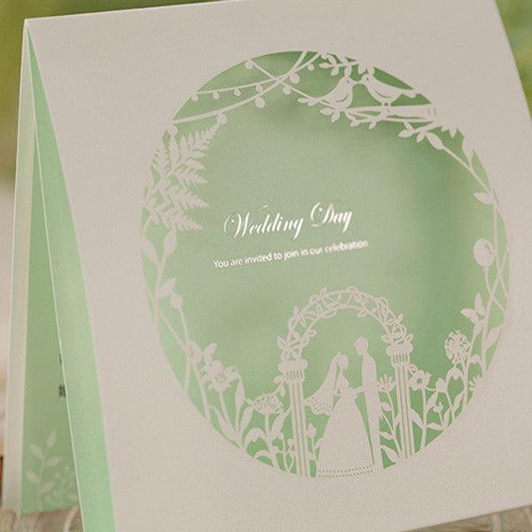 Funny white and mint laser cut Wedding Invitation with love brids LC023 - Hibrides
