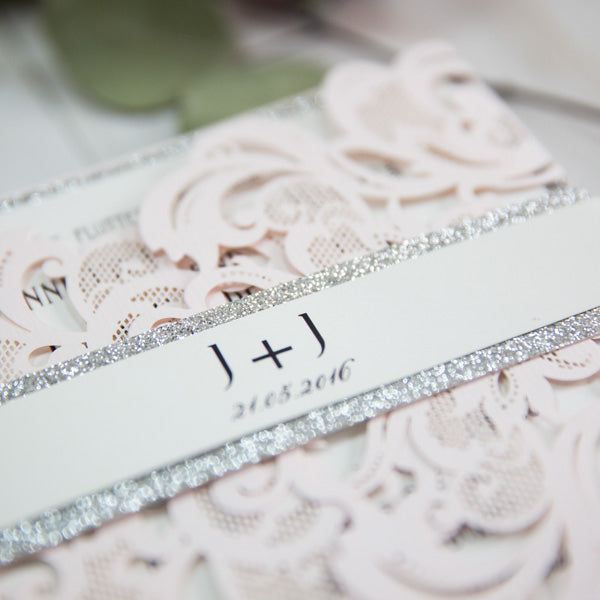 Glitter Silver Elegant and Classic Fold Laser Cut Wedding Invitation lcz021 - Hibrides