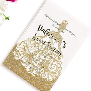 Gold Glitter Laser Cut Crown Wedding Invitation Cards For Birthday Sweet 15 Quinceañera Party Invite LCP006 - Hibrides