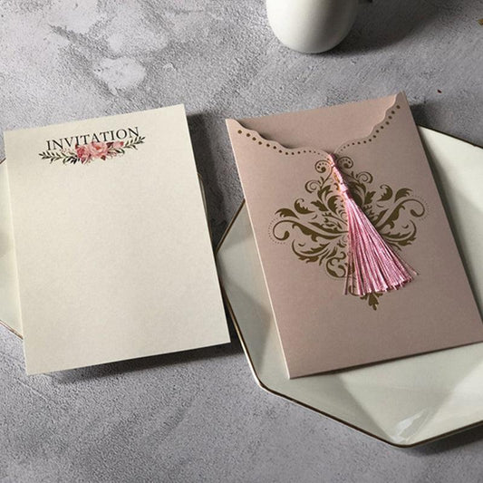 Elegant Pink Pocket Wedding Invitations with Tassel Lcz088 - Hibrides