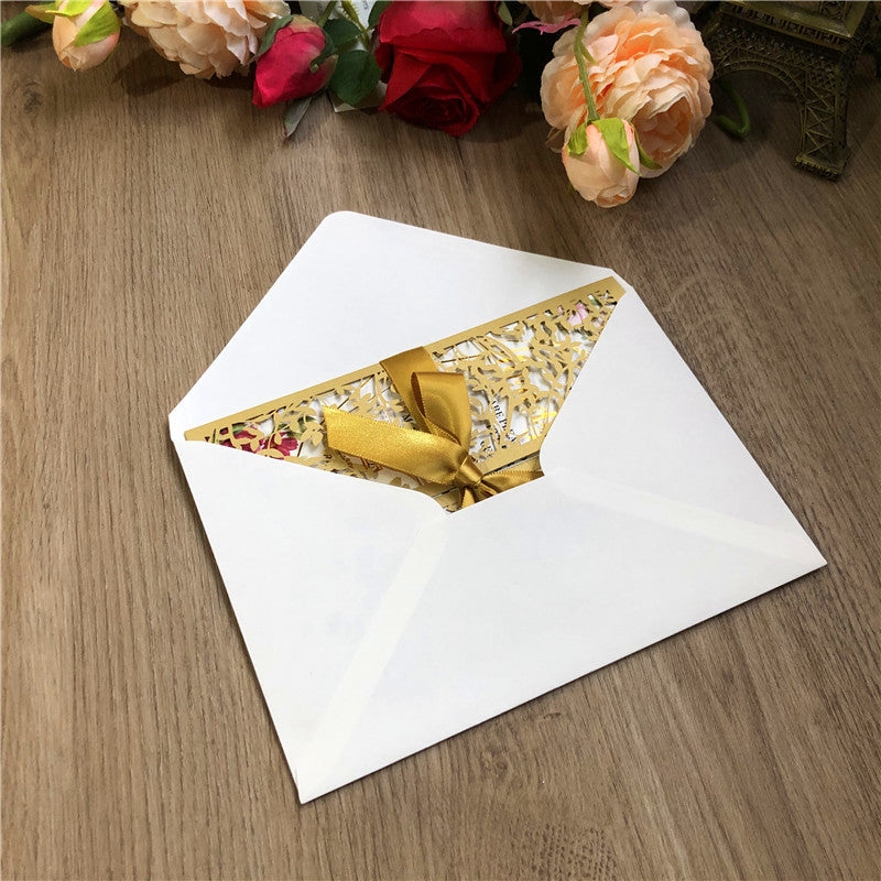 Fold Gold Laser Cut Wedding Invitations with Matching Ribbons or Leaf Design Lcz056 - Hibrides