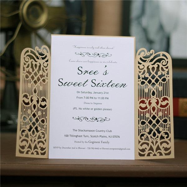 Graceful gold laser cut Wedding Invitation with gate design LC040 - Hibrides