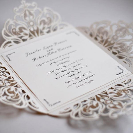 Laser cut Gatefold Lace Glitter Wedding Invitation LCZ014 - Hibrides