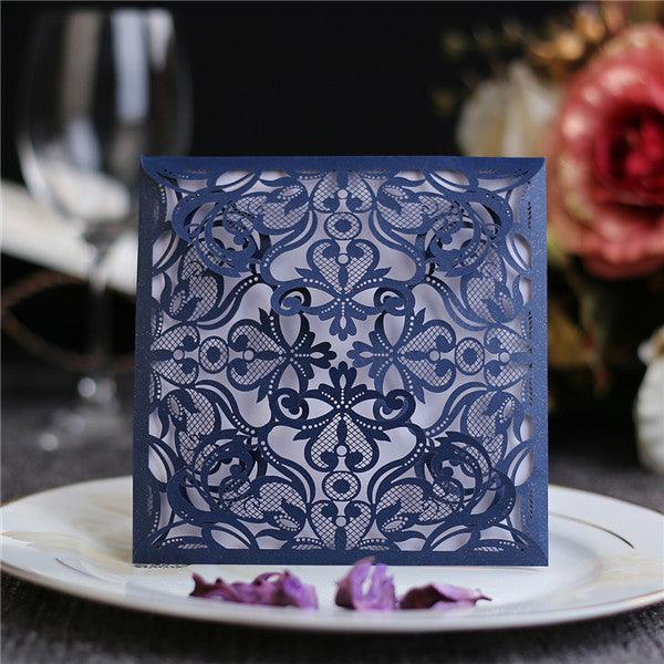 Modern and navy blue laser cut Wedding Invitation LC049 - Hibrides