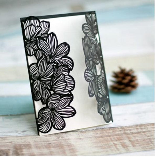 Modern and Black Laser Cut Wedding Invitation-Floral Details LCZ019 - Hibrides