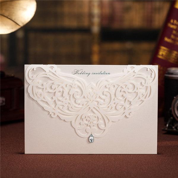 Traditional ivory laser cut Wedding Invitation LC009 - Hibrides