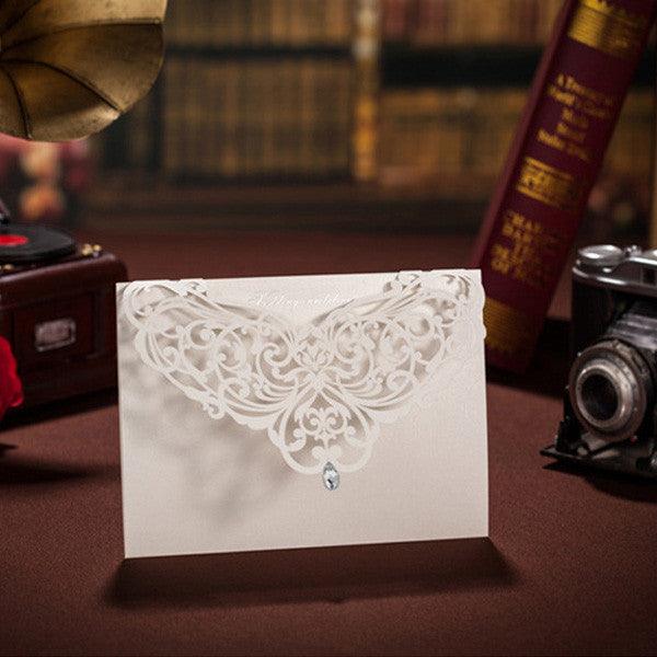Traditional ivory laser cut Wedding Invitation LC009 - Hibrides