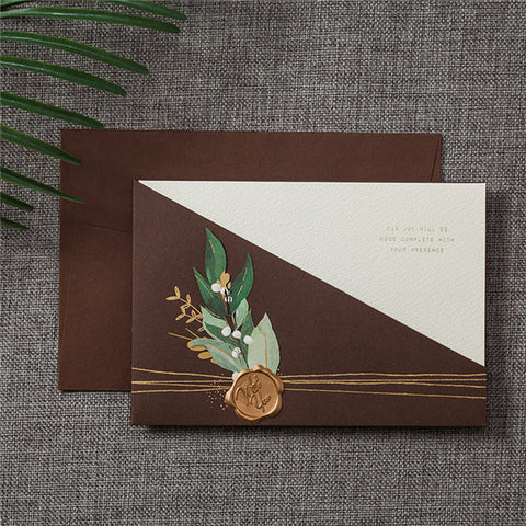 Rustic brown pocket Wedding Invitation with amazing details LC072 - Hibrides