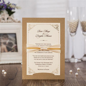Rustic layered Wedding Invitation with ribbons LC034 - Hibrides
