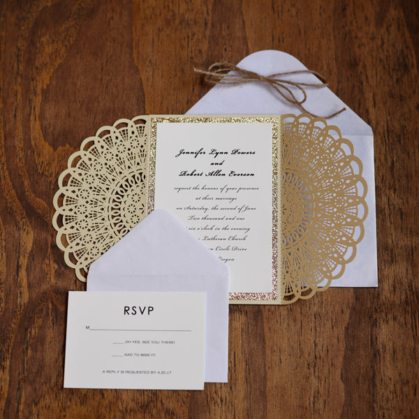 Rustic Laser cut Wedding Invitation with Burlap Ribbon-Kraft LCZ005 - Hibrides