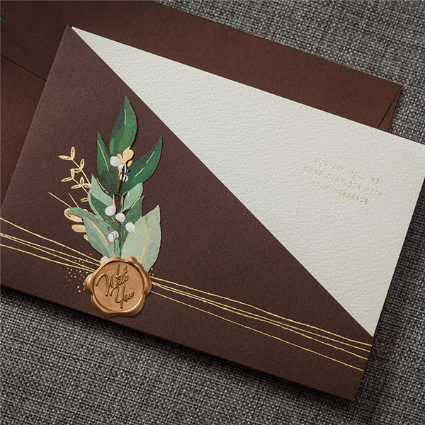 Rustic brown pocket Wedding Invitation with amazing details LC072 - Hibrides