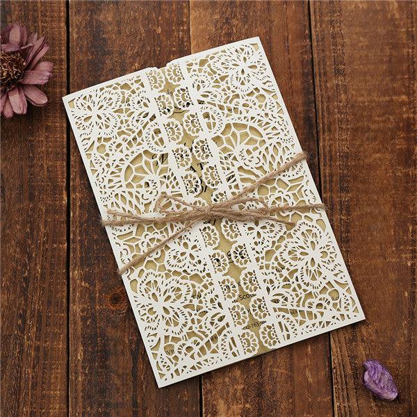 Rustic country laser cut Wedding Invitation with hemp cord LC041 - Hibrides