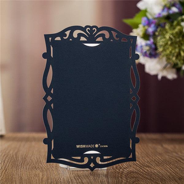 Shabby navy blue laser cut Wedding Invitation with white cards LC033 - Hibrides