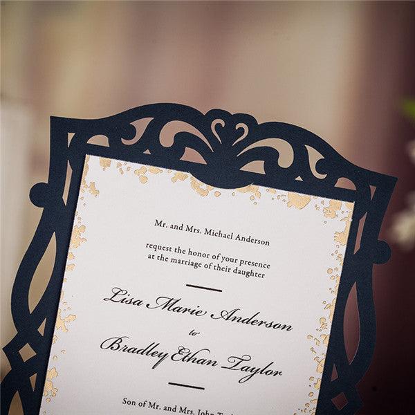 Shabby navy blue laser cut Wedding Invitation with white cards LC033 - Hibrides