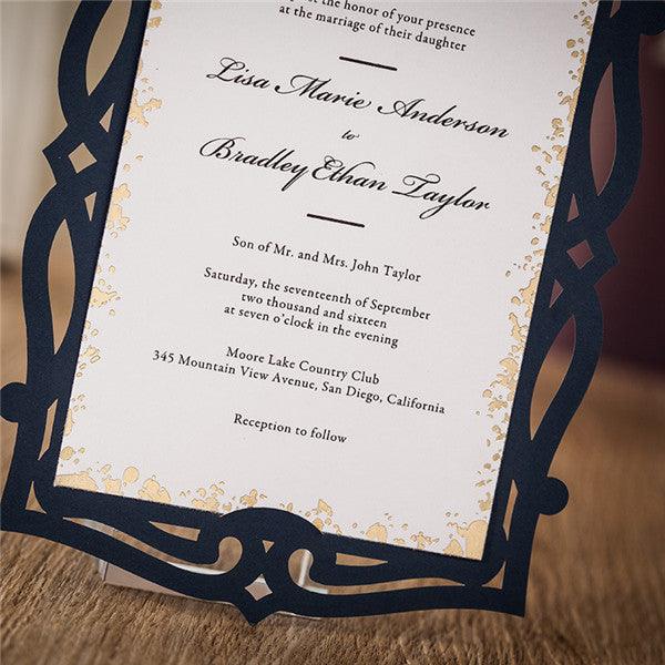 Shabby navy blue laser cut Wedding Invitation with white cards LC033 - Hibrides