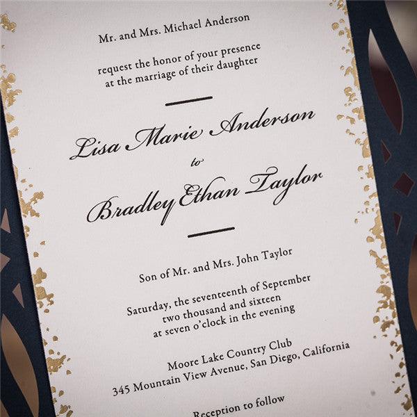 Shabby navy blue laser cut Wedding Invitation with white cards LC033 - Hibrides