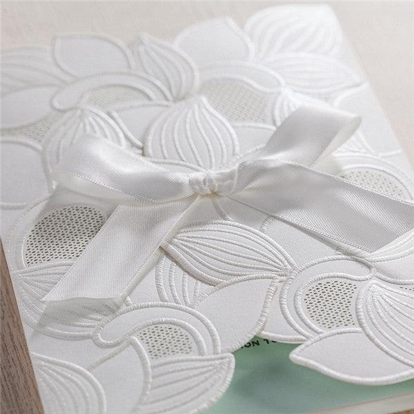 Shiny traditional white folded laser cut Wedding Invitation LC028 - Hibrides