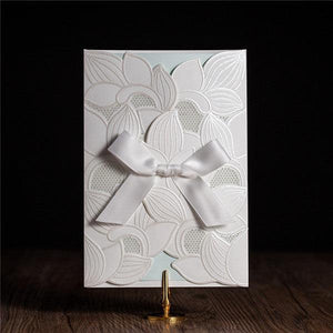 Shiny traditional white folded laser cut Wedding Invitation LC028 - Hibrides