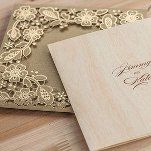 Shiny vintage brown laser cut Wedding Invitation LC020 - Hibrides