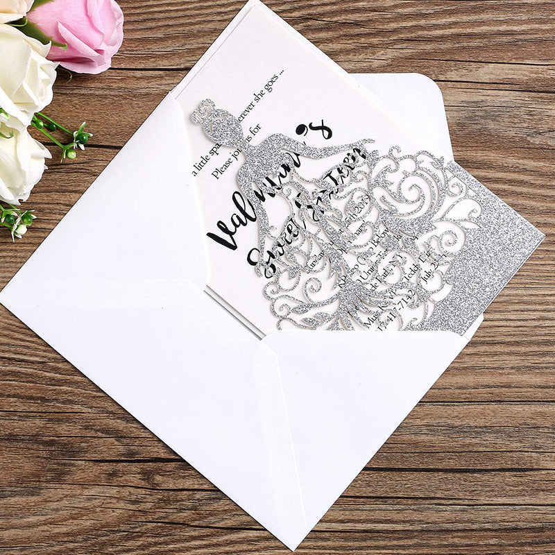 Silver Glitter Laser Cut Crown Wedding Invitation Cards For Birthday Sweet 15 Quinceañera Lcp016 - Hibrides