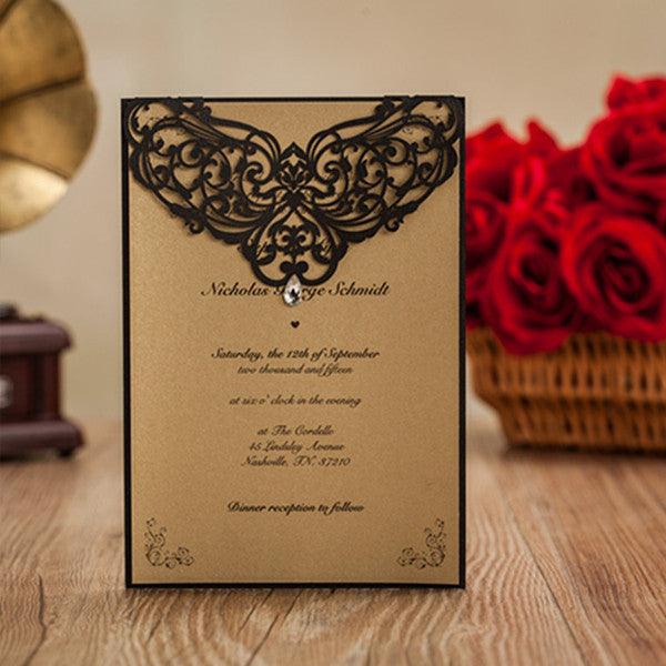 Traditional black and brown laser cut Wedding Invitation LC024 - Hibrides