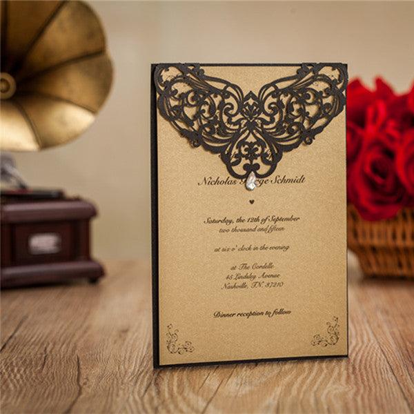 Traditional black and brown laser cut Wedding Invitation LC024 - Hibrides